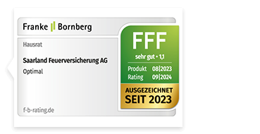 Franke & Bornberg bewertet die Leistungen unserer Hausratversicherung im Tarif Optimal mit der Bestnote 